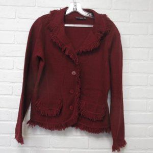 NWOT Jana Brick Red 100% Wool Fringe Button Front Fitted Lightweight Jacket